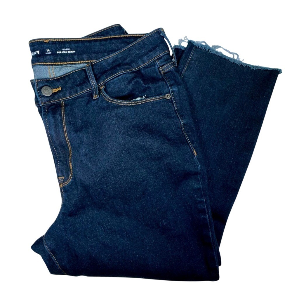 EUC OLD NAVY Mid-Rise Pop Icon Skinny Women's Dark Wash jeans -‎ 14 short